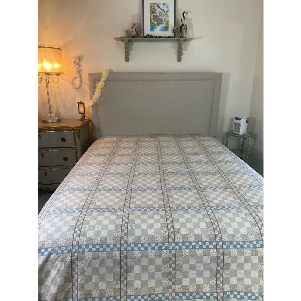 Steven’s Vintage flat sheet Blue Beige checkered 70s retro Full size